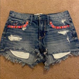 Embroidered denim shorts
